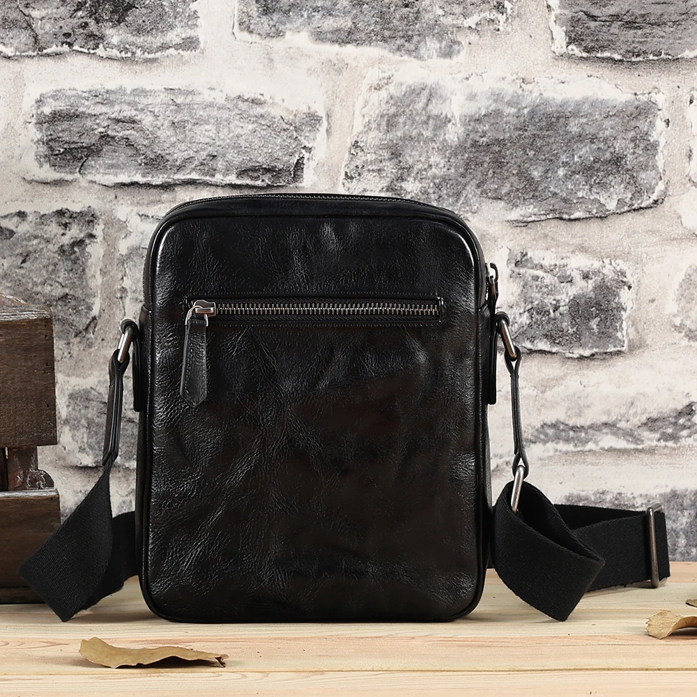 Sac à Bandoulière en Cuir group pour Homme, Décontracté, Rétro, Noir