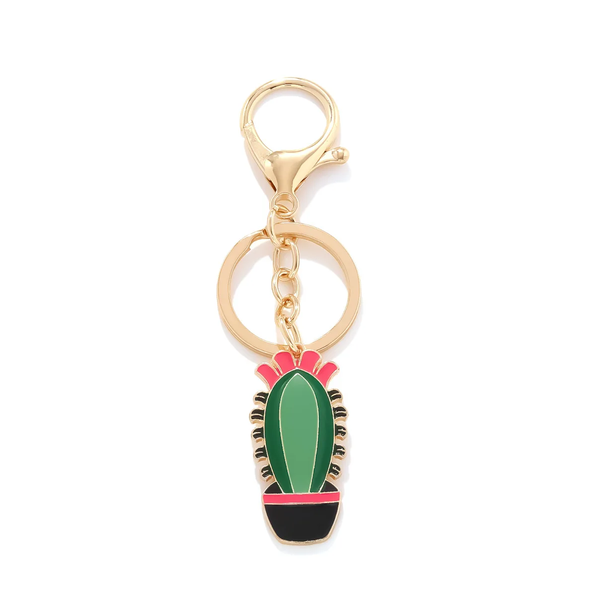 

European and American fresh and colorful oil-dripping cactus pendant keychain, creative enamel floral pendant