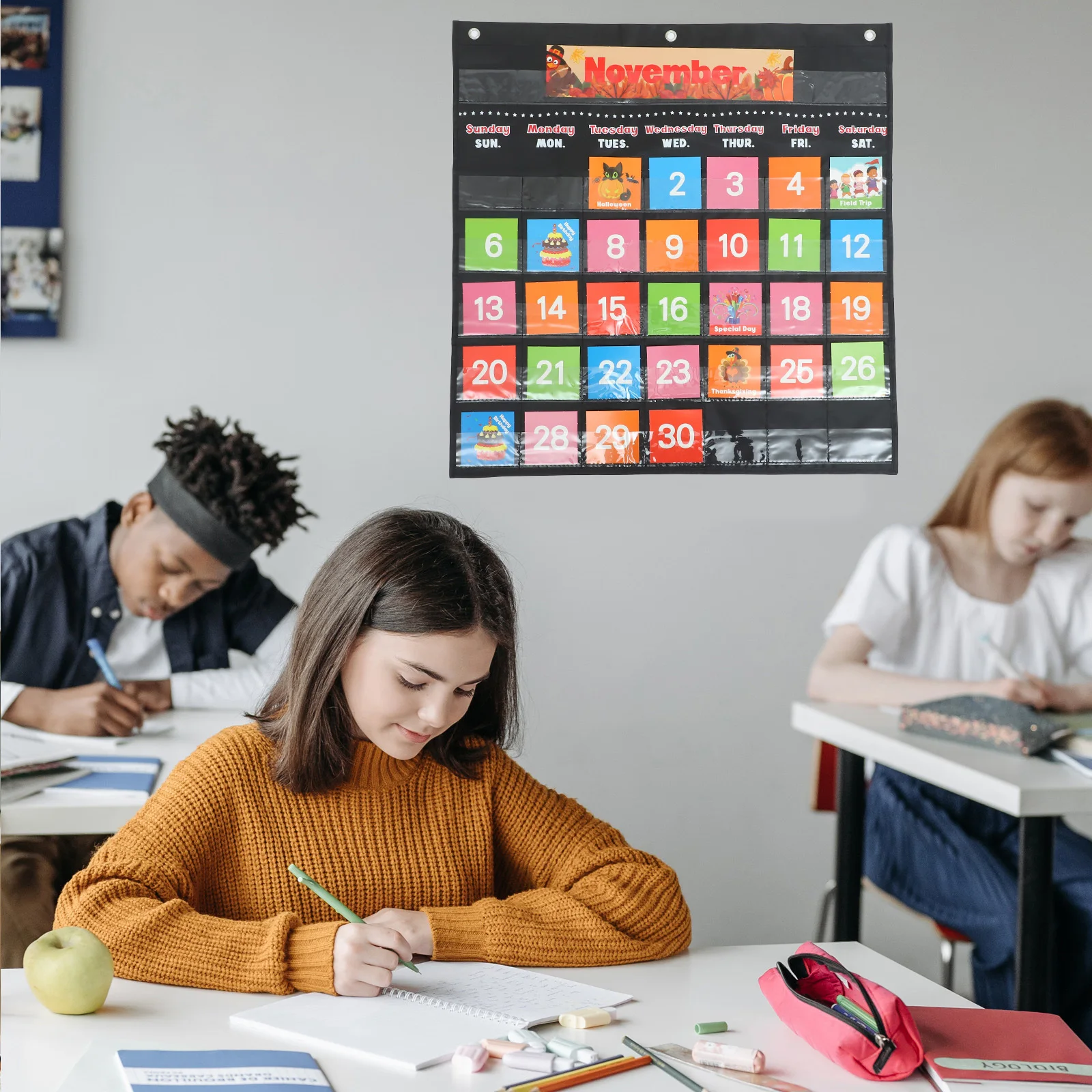 1 مجموعة تقويم الحائط المحمولة 88 بطاقة للأطفال الفصول الدراسية التعلم تصور أيام أسابيع أشهر ديكور المنزل تقويم الحائط المدرسي #6