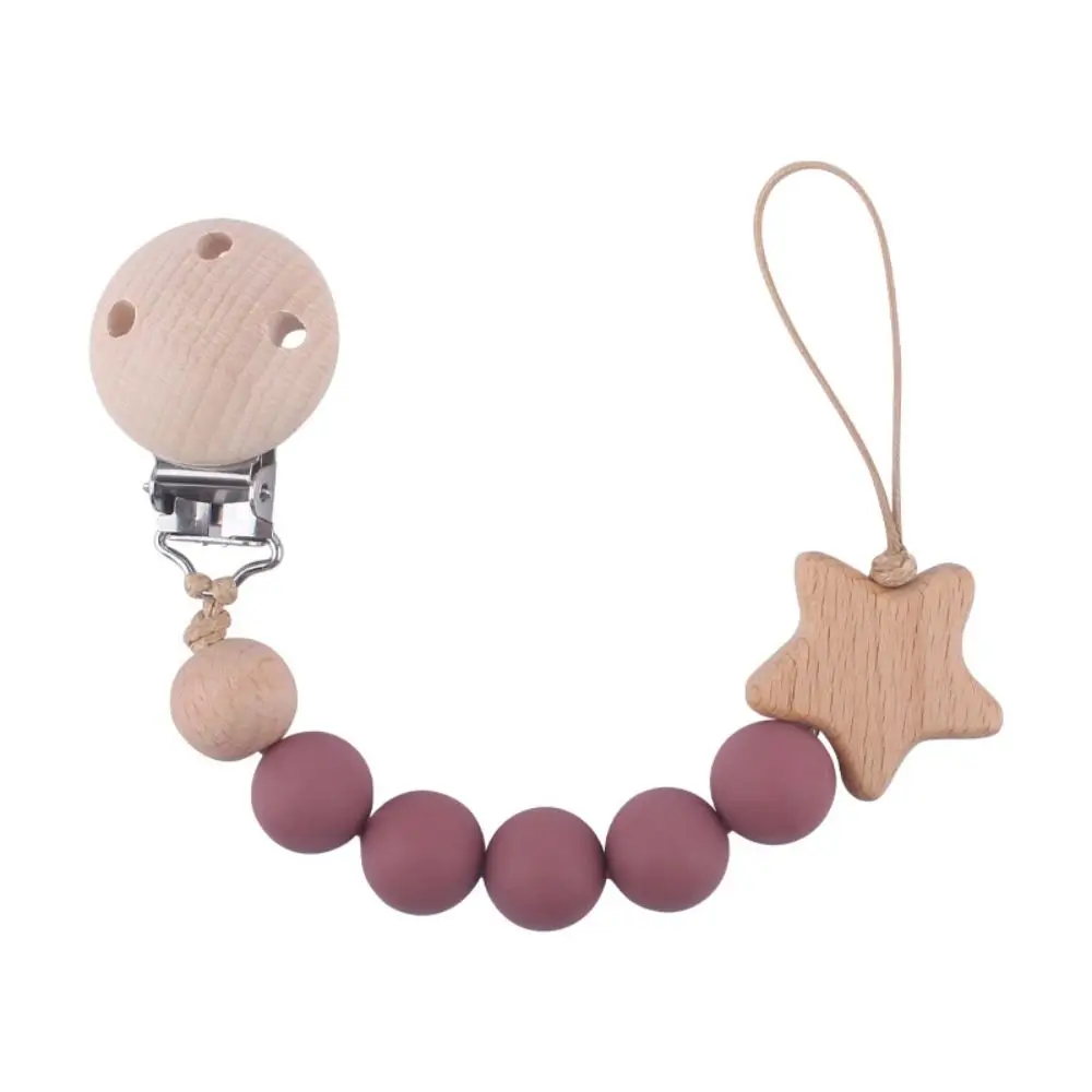 

Dummy Clips Pacifier Holder Clips Star Soother Holder Baby Pacifier Chain Wood Nipple Holder Clips Baby Teether Straps Toddler