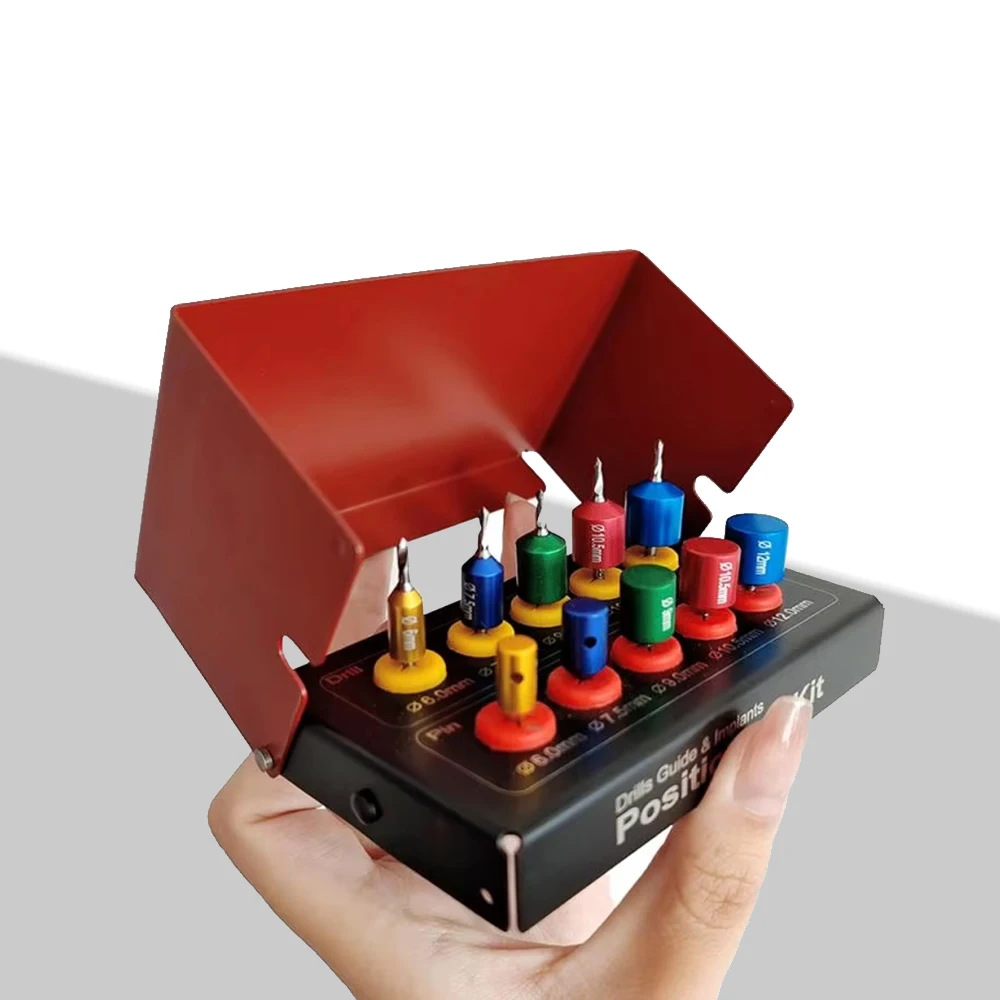 

10 шт., набор сверл для направляющих зубных имплантатов, титановые штифты для позиционирования для управляемой хирургии с футляром для стерилизации