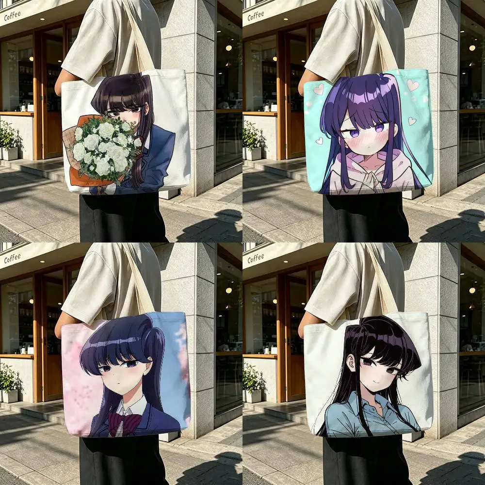 Komi Can't Communicate  Printed Canvas Shoulder Tote Bag for School Work and Commute