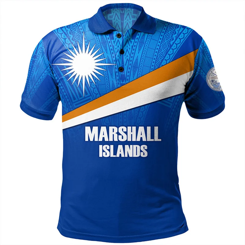 3D The Republic-of Marshall Islands IndependenceDay Print Polo Shirt Marshall Islands Flag Graphic Polo Shirts Polo T Shirt Men