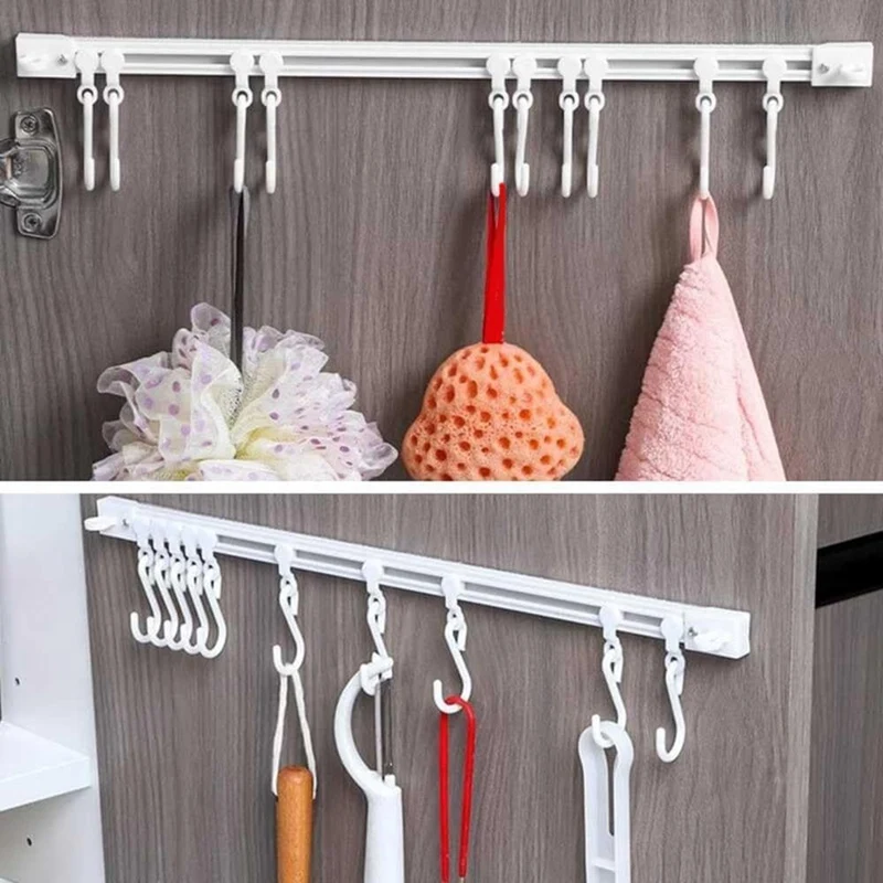 Multifunctional Slide Rail Hook, Adhesive Wall Hooks Rack, Space Saving Utensil Rack No Drilling Wall Mount Accessory