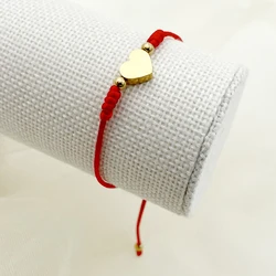 May@RZ Heart Pendant Red Bracelet Romantic Simple Heart Adjustable Red Rope Braided Bracelet Stainless Steel Jewelry