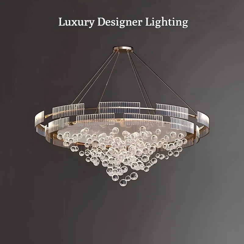 

Designer Bubble Glass Chandelier For Luxury Lobbies Dining Table Chandelier With Wind-chime Glass Cluster Lighting For Showrooms