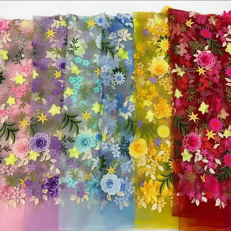 

1Yard African Applique Lace Fabric Nigerian French Mesh Floral Fabrics For Handmade DIY Wedding Party Dress Sewing Accessories