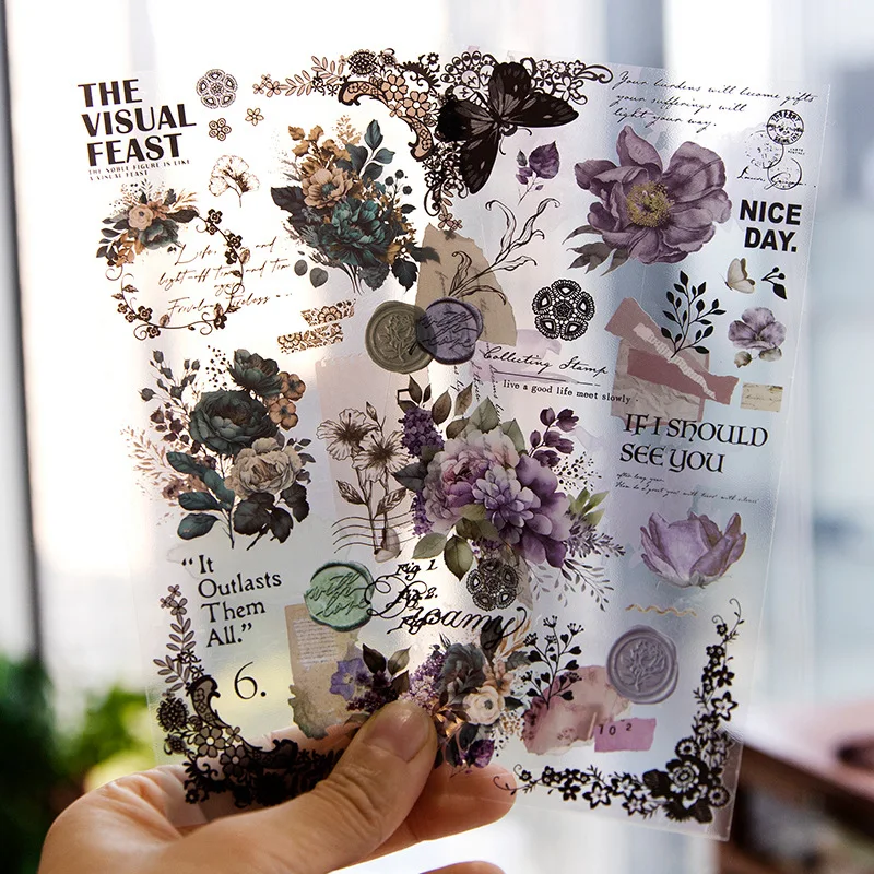 3 Pieces/Pack Vintage Summer Flower Plants Scrapbooking Diary DIY Decoration Sticker Album Notebook Decorative PET sticker bag