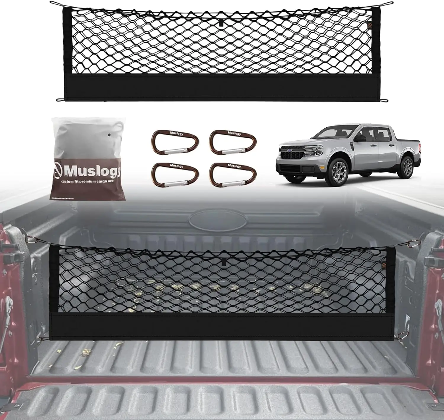 

2022-2025 Ford Maverick XL/XLT Truck Bed Cargo Net - Elastic Expandable Mesh Organizer with 8 Hooks, No-Drill Installation