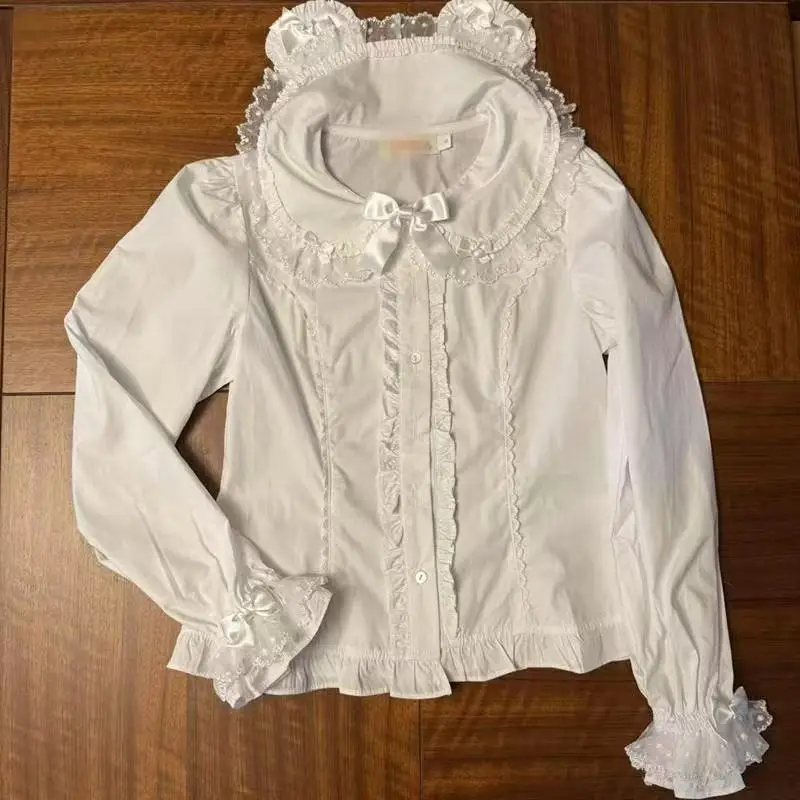 

Japanese Sweet Lolita Bear Doll Collar Blouse Kawaii Lace Long Sleeve Top Soft Girl Princess Style Cute Ruffle Button Shirt 2026