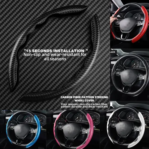 Universal Non-Slip Carbon Fiber Car Steering Cover Steering Wheel Booster Cover for Car Anti-skid Accessories 10 best sales suzuki jimny steering wheel cover - №6