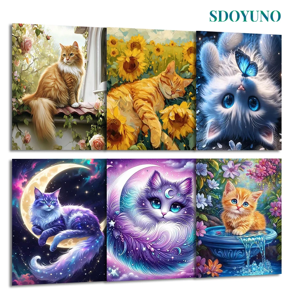 

SDOYUNO Painting By Numbers Draw For Adults Cat Animals Diy Set Markers By Numbers Picture Paint Canvas Kits Wall Decororation