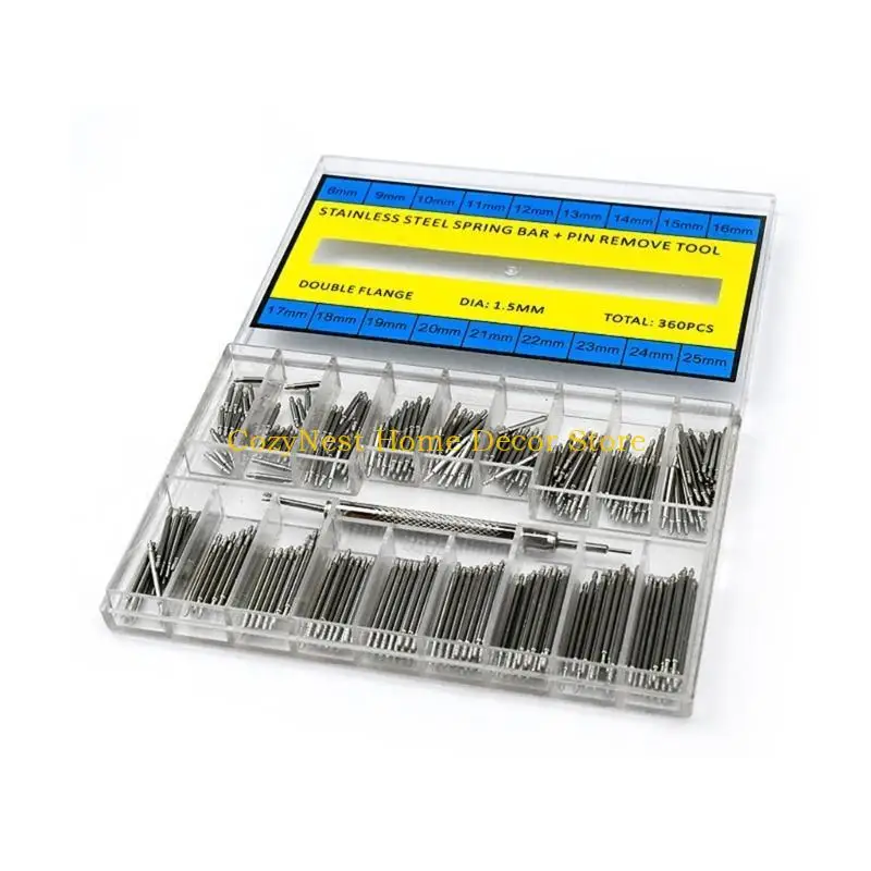 92MF 360Pcs Watch Band Pins and Removal Tool Set for Stainless Steel Watches Repair