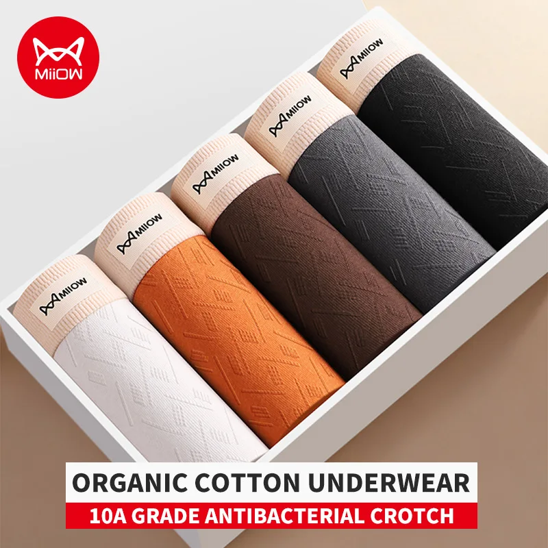 MiiOW 5Pcs Cotton Men's Underpants Breathable Mesh Men Panties Boxershorts Softness Antibacterial Crotch Man Underwear Boxers