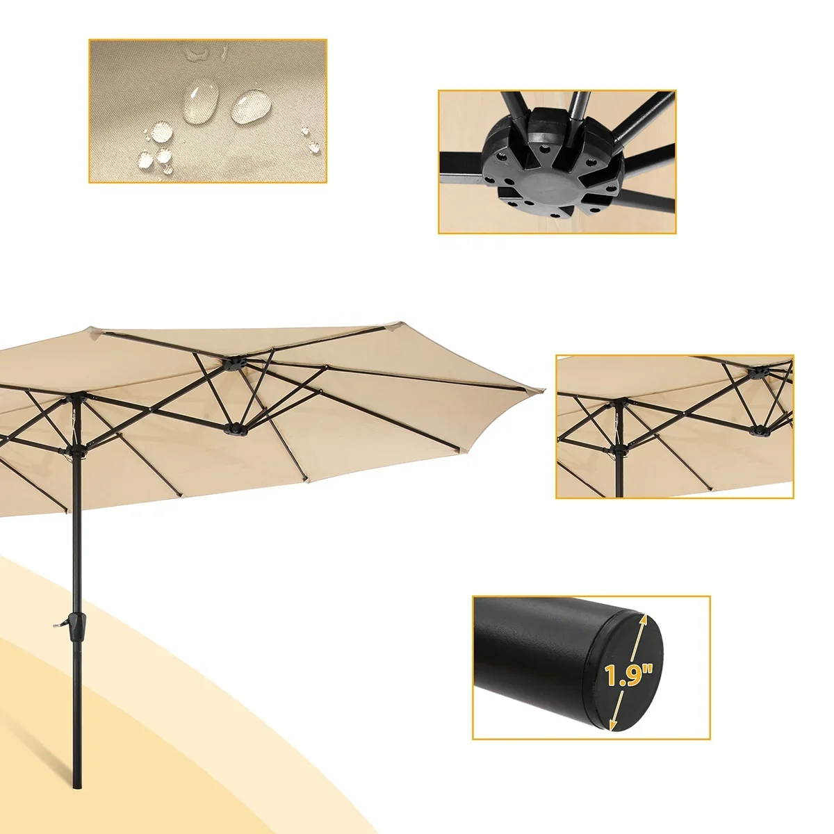 Large Double-Sided Rectangular Outdoor Aluminum Twin Patio Parasol, Market Umbrella with Crank, 15x9ft