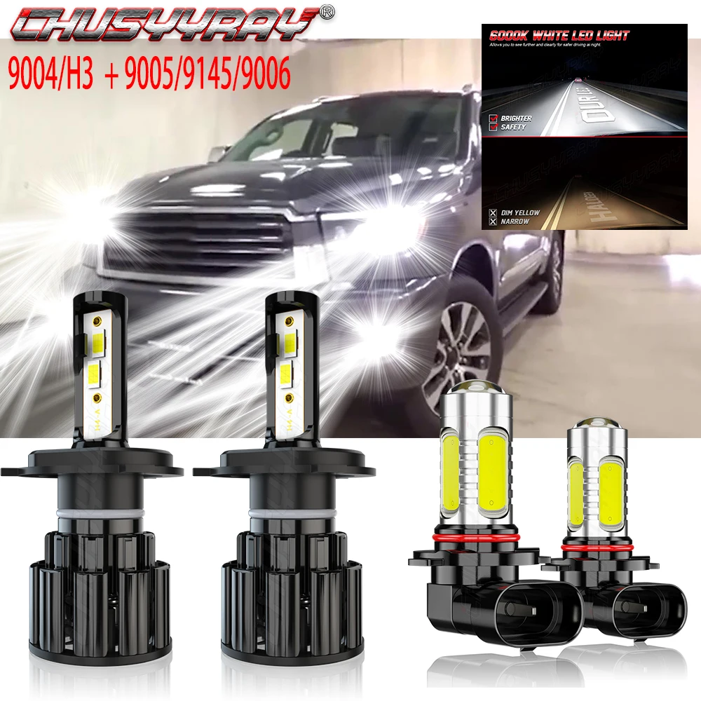 

CHUSYYRAY 4x Combo H4 9003 LED Headlight Bulbs 9006 9145 Fog Light Bulbs Kit Compatible For Toyota Sequoia 2001-2007 Car lights