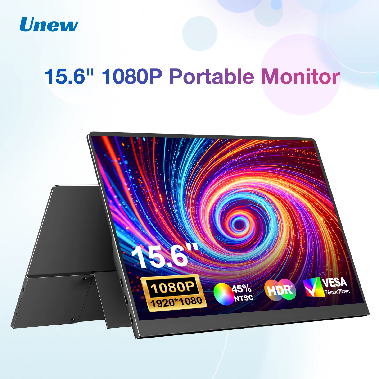 Unew 15.6 inch Portable Monitor 19201080 60Hz IPS HDMI Type-C VESA 75*75mm for PC PS Xbox Phone Office Extended Screen