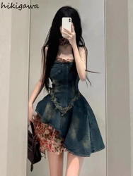 2024 Vestidos De Mujer Patchwork Chiffon Denim Dresses for Women Fashion Casual Sexy Robe Femme Korean A-line Summer Y2k Dress