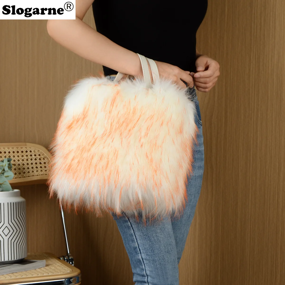 

Luxury Design Women's Faux Fur Handbag Winter Soft and Fluffy Large Capacity Tote Bag High Quality Pu Splicing Shopper Purses