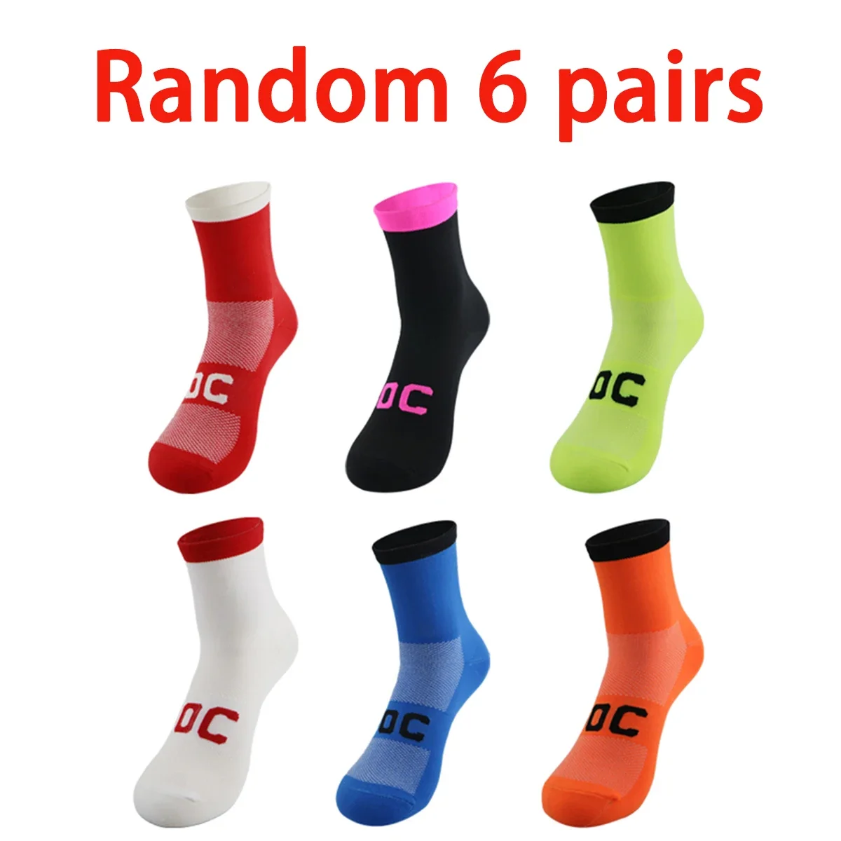 

Random 6 pairs of professional bicycle socks and compression socks for breathable men's and women's sports