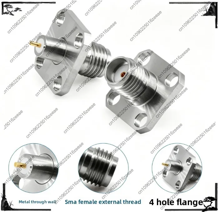 1pc sma female connector, 27g metal through-hole four-hole flange pcb solder connector
