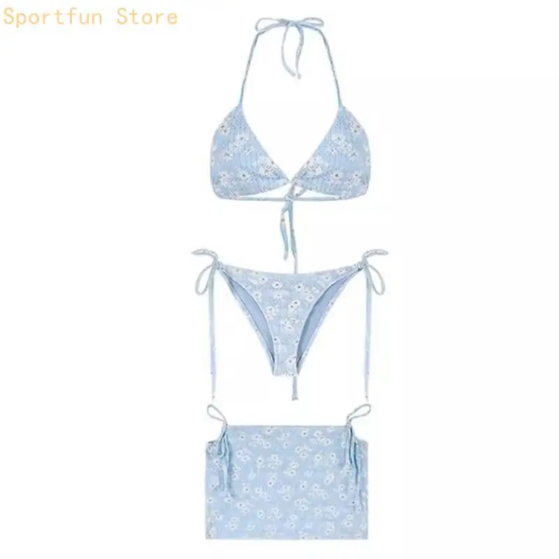 Women Push Up Bathing Suit Flower Printed Swimwears 3 Pcs Swimsuit with Beach Coverup Female Swimming Costume Set X7JD