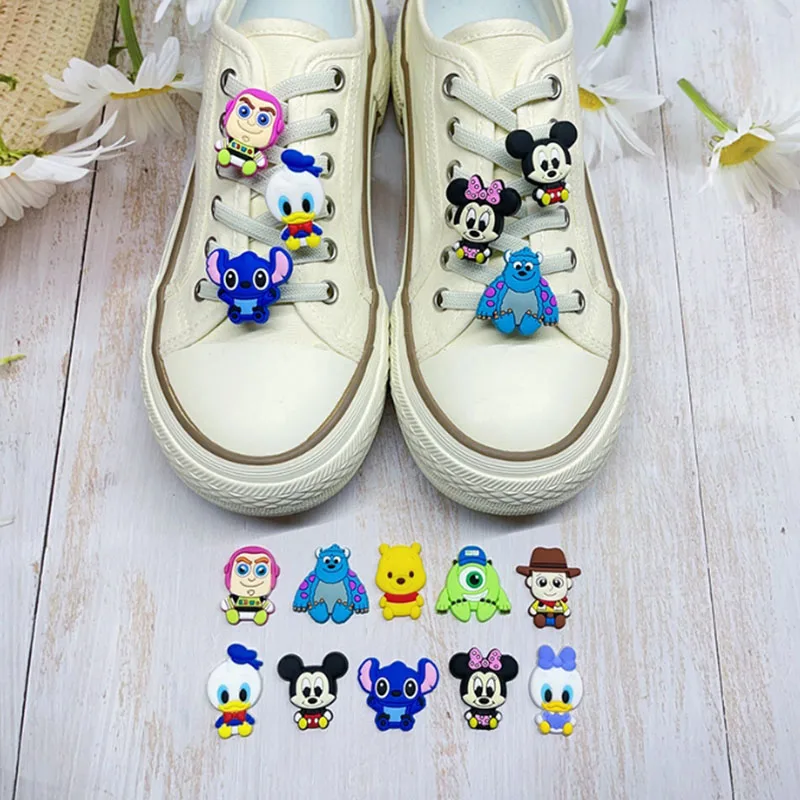 Funny Cartoon Woody Stitch Shoe Charms Donald Characters PVC 1PCS Fashion Sandals Pin DIY Accessories Decorate Boys Gifts