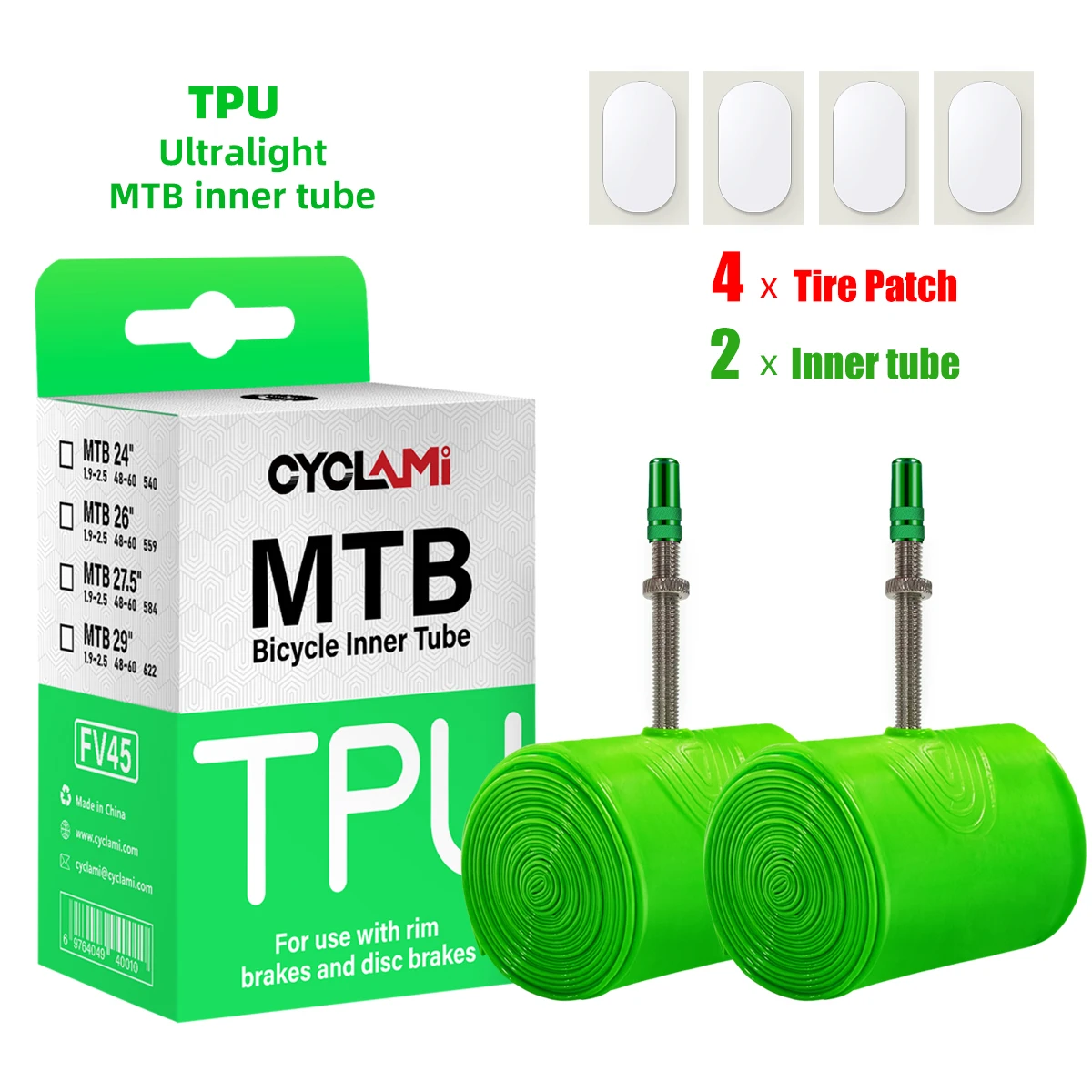 Ultralight Mountainbike Binnenband MTB 26 27.5 29 Inch Fiets TPU Band 45mm Metalen Franse Presta Ventiel Anti-oxidatie CYCLAMI - afbeelding 1