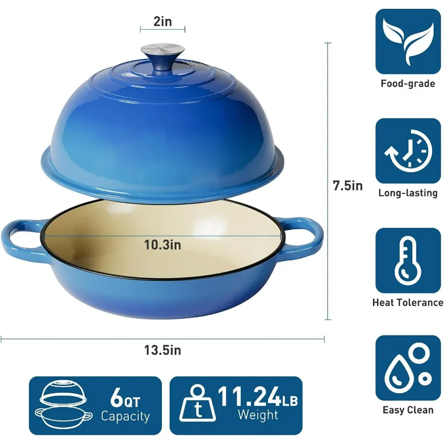 Cast Iron Bread Oven for Baking, 6QT Multi-Functional Dutch Oven Pot with Lid, Include Proofing Basket, Silicone Sling & Dough W