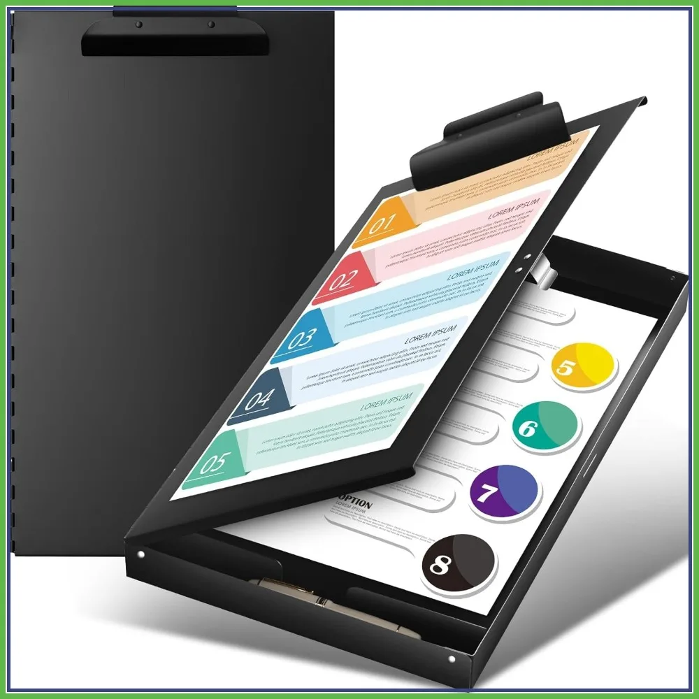 

Aluminum Clipboard with Storage, 11x17 Inch, Heavy Duty Metal Clip, Black