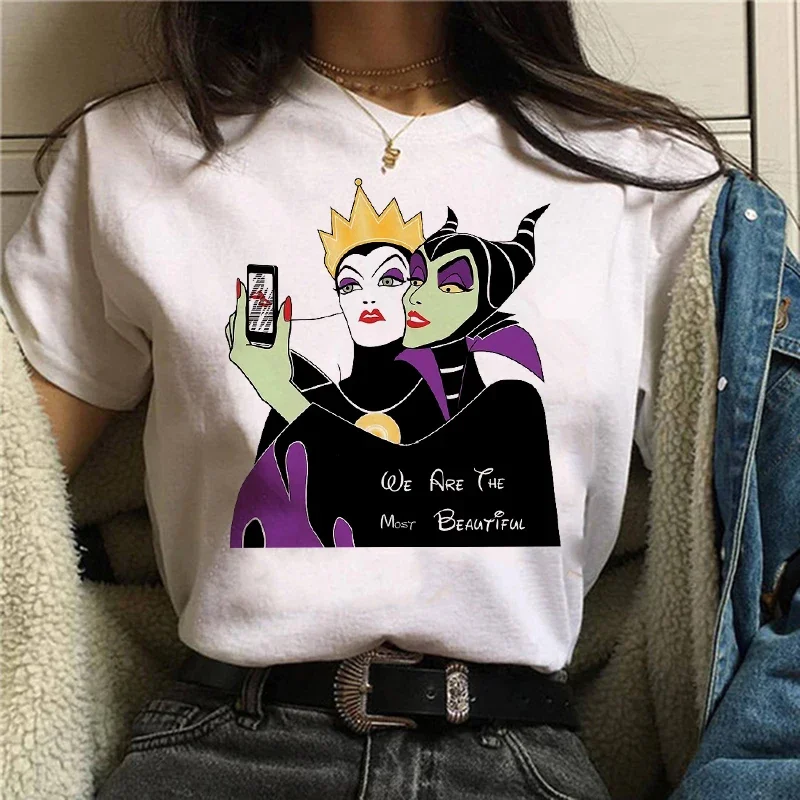 Cute Cartoon Disney Villains Queen Print Womens T-Shirt Street Short Sleeve Fashion Casual Clothes Summer Tshirts