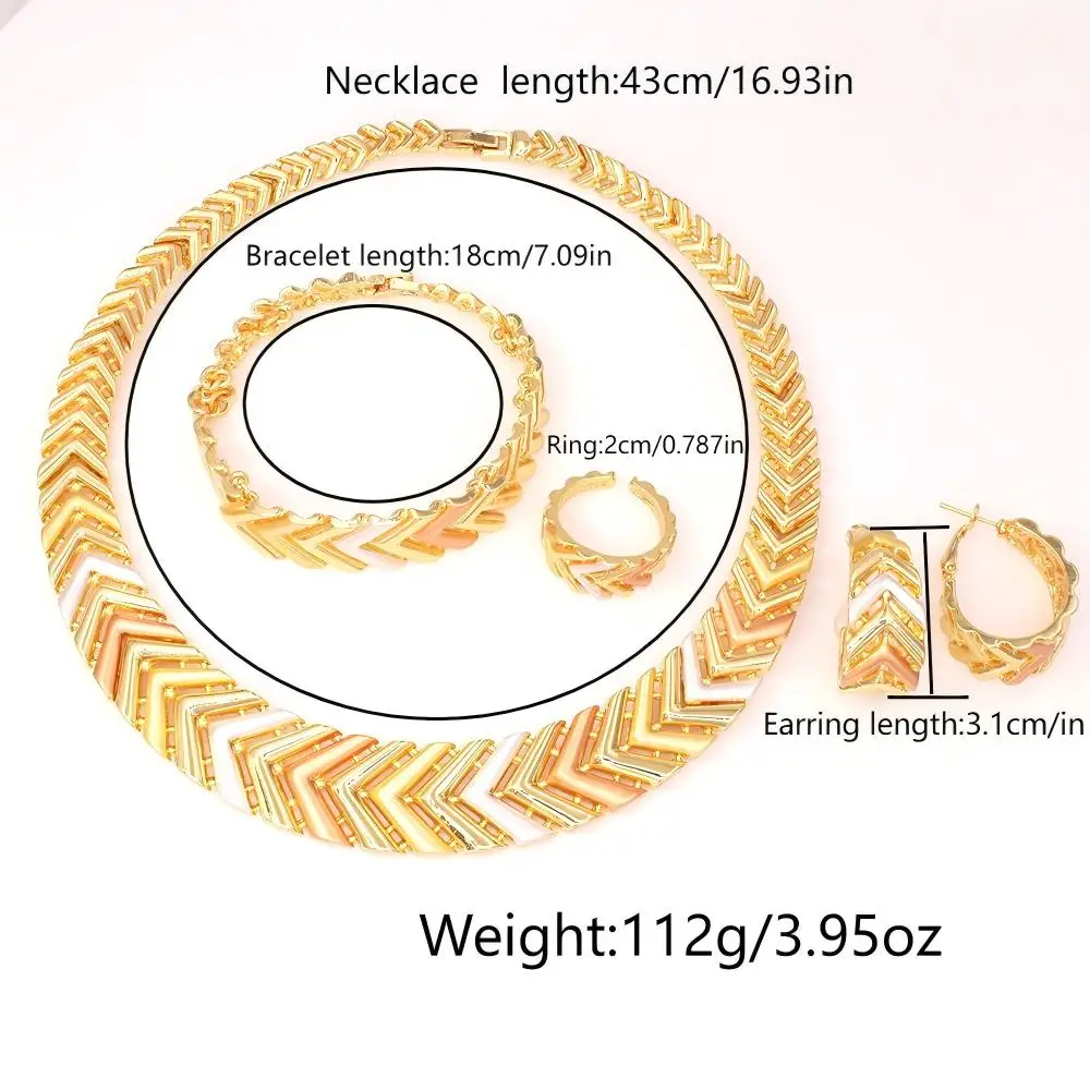 GZJPEI Tricolor-Schmuckset für nigerianische Braut, Hochzeitsgeschenk, hochwertig, 18 Karat vergoldet, große Halskette, Armband, Ohrring