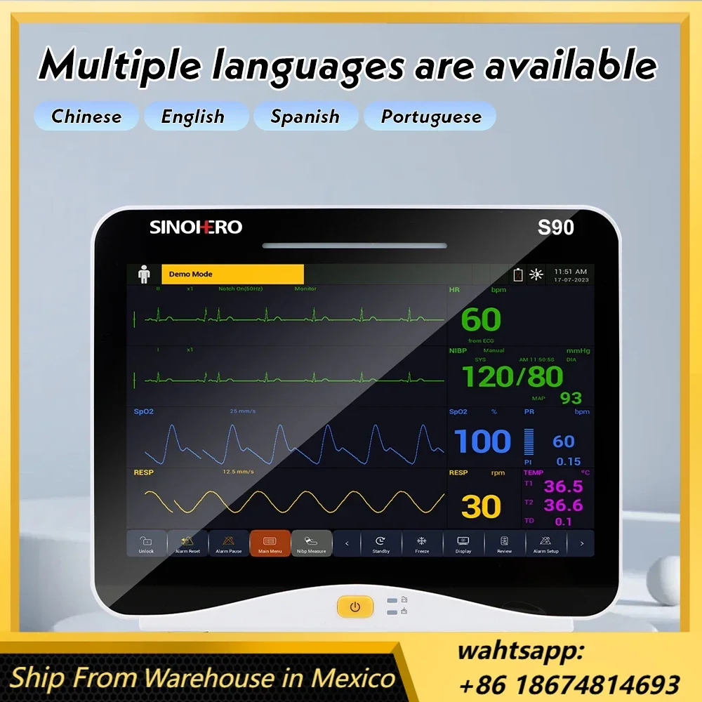 S90New 12.1''Touch Screen Multi-Parameter Patient Monitor ICU OR Clinical  ECG RESP NIBP SpO2 TEMP Monitoring