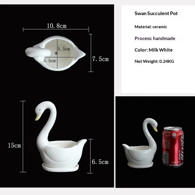 White Swan Ceramic Flower Pot, Creative Mini Planter Cute Animal Succulent Pot for Home Office Desk Hotel Decor Garden Ornament