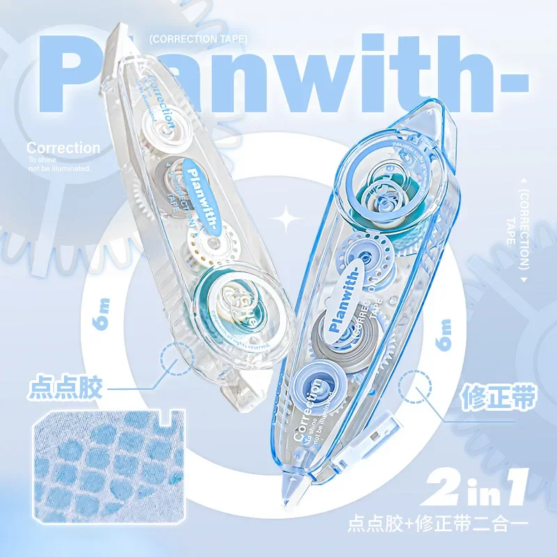 2'si 1 Arada Sadelik Düzeltme Bandı Tutkal Yapıştır Bant Seti Moda Mavi Beyaz Renk Şeffaf Düzeltme Bandı Dağıtım Tutkal Seti
