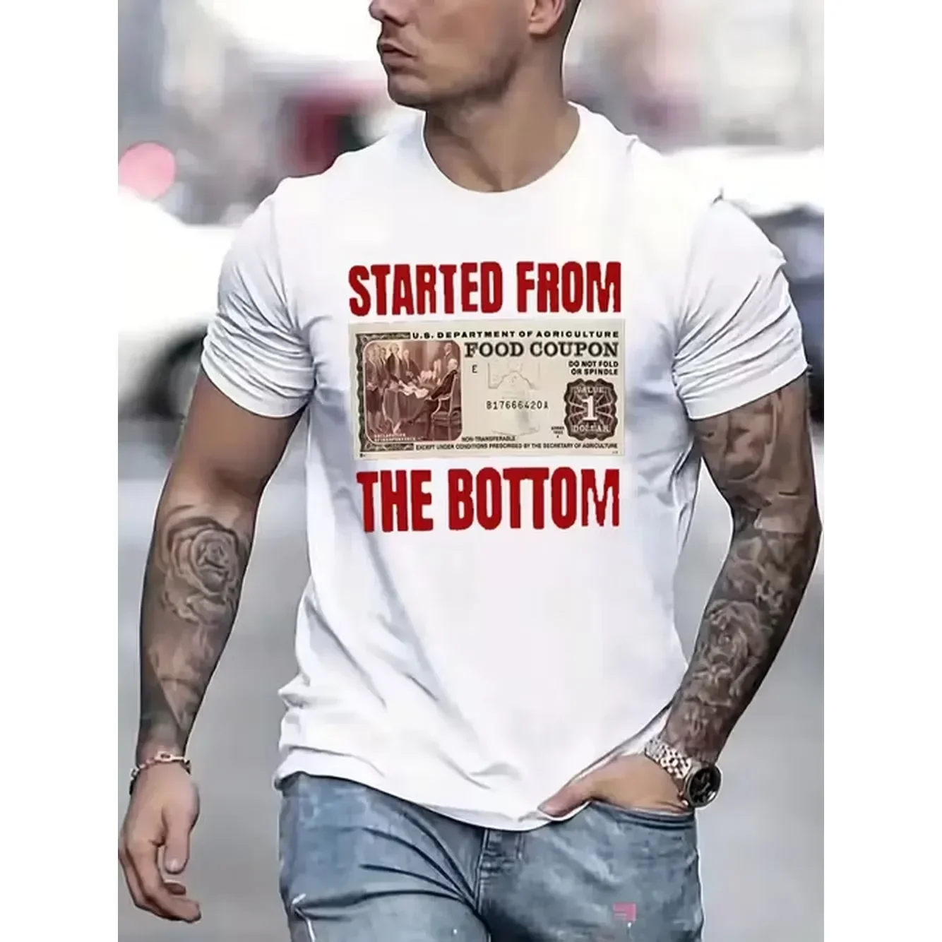 Mens Tshirt Comfortable Crew Neck Casual Cotton Soft Breathable Top Menswear Tshirt Streetwear Cotton Fabric Trendy Letter Print