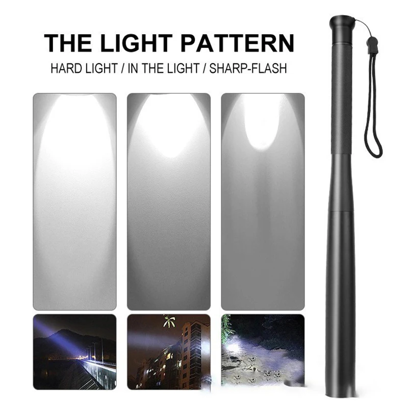 

Светодиодный фонарик с бейсбольной битой, водонепроницаемый супер яркий фонарь из алюминиевого сплава для аварийных самообороны, наружное освещение с защитой от волка