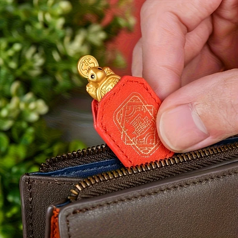 Golden Turtle Feng Shui Decor Statue - Metal Wealth Symbol With Protective Sleeve, Intricate Design For Prosperity And Good Fort