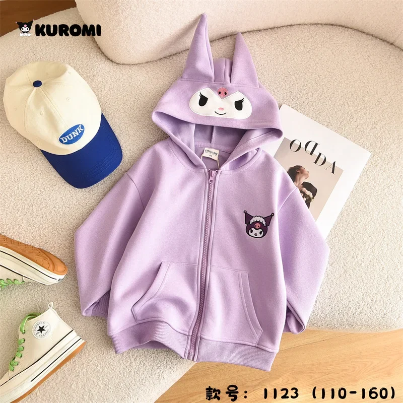 Cinnamoroll Melody Kuromi Jacket Long Sleeve Tops Hooded Sweatshirt Causal Hoodie Zipper Coat Kids Cartoon Costume