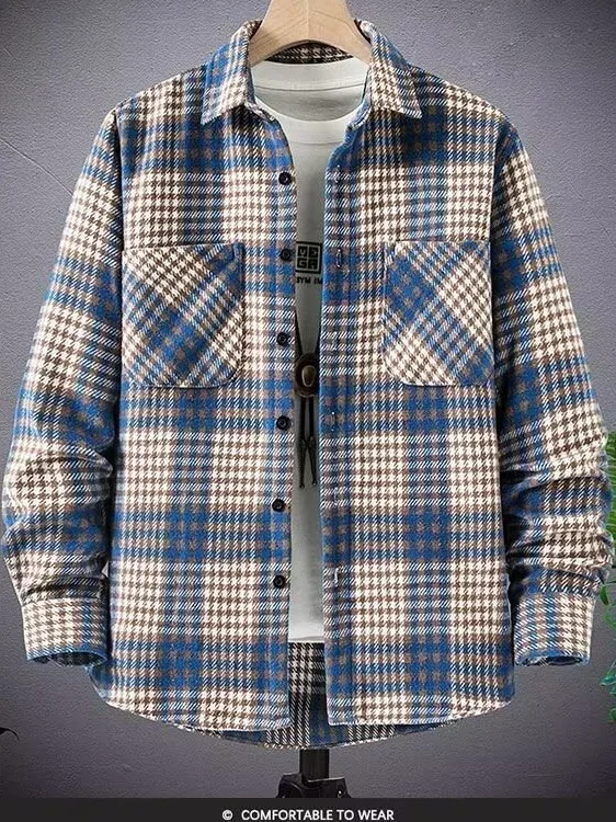 Thiened Plaid irt Autumn Winter Men's Korean Version Trend Outerwear Double ket Versatile Woolen Coat irt