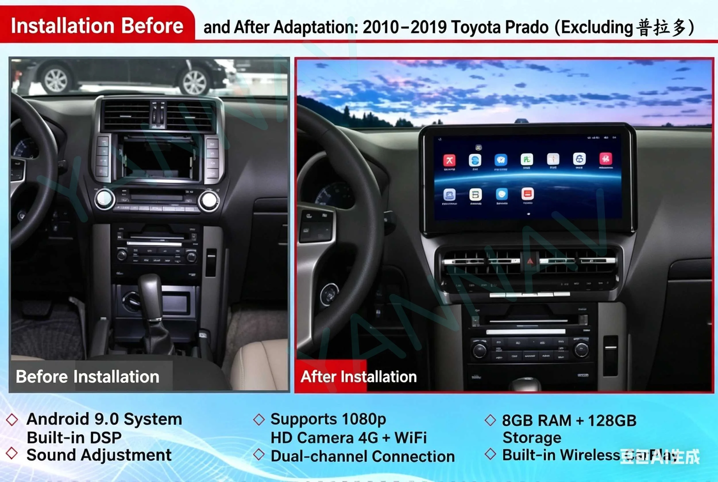 12‘’ For Toyota Land Cruiser 2010-2019 Car Radio Android Stereo Multimedia Player Touch Screen GPS Navigation Wireless Carplay