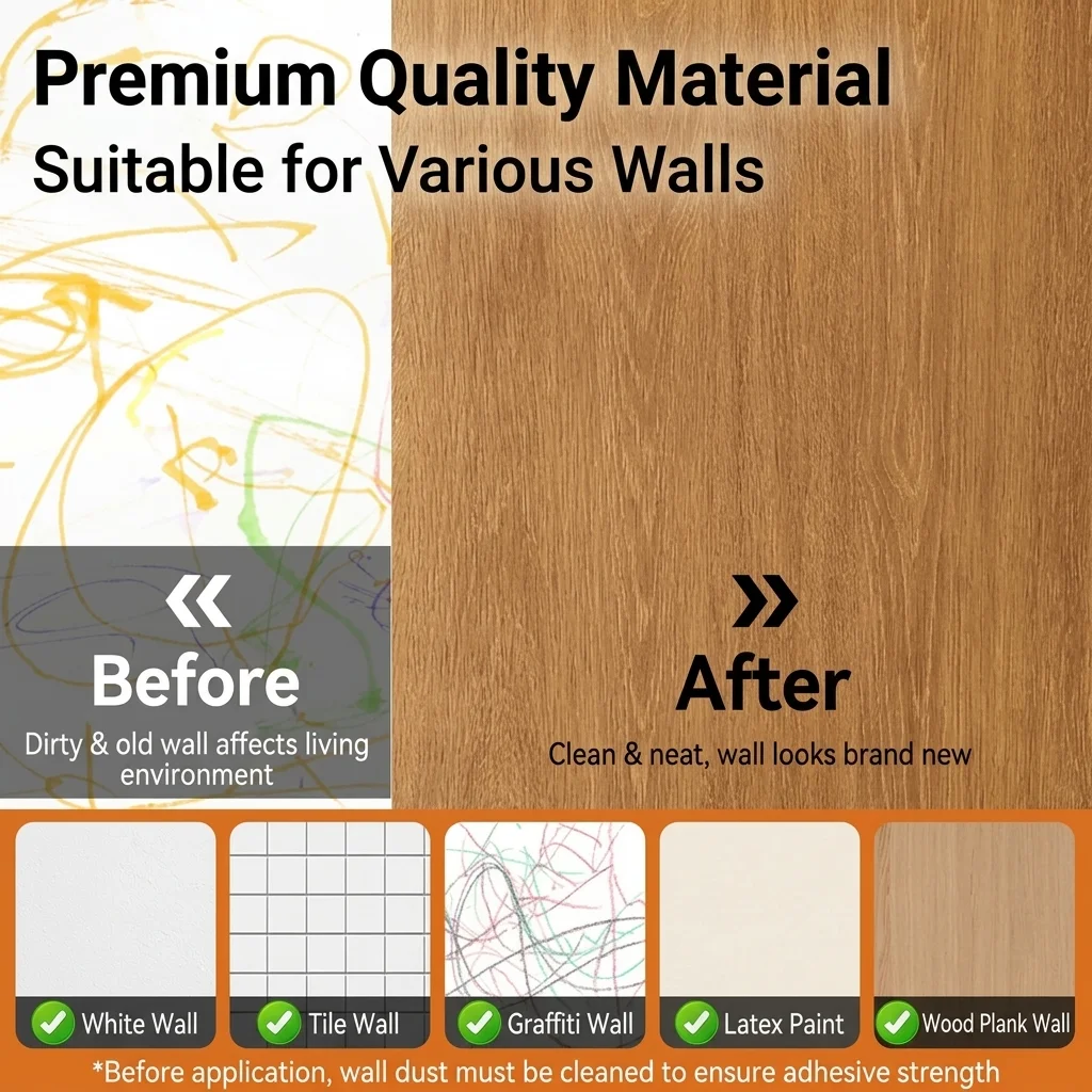 High Quality Wood Effect Wall Decal Eco Friendly Self Adhesive Vinyl Film For Home Renovate Living Room Bedroom Furnishing