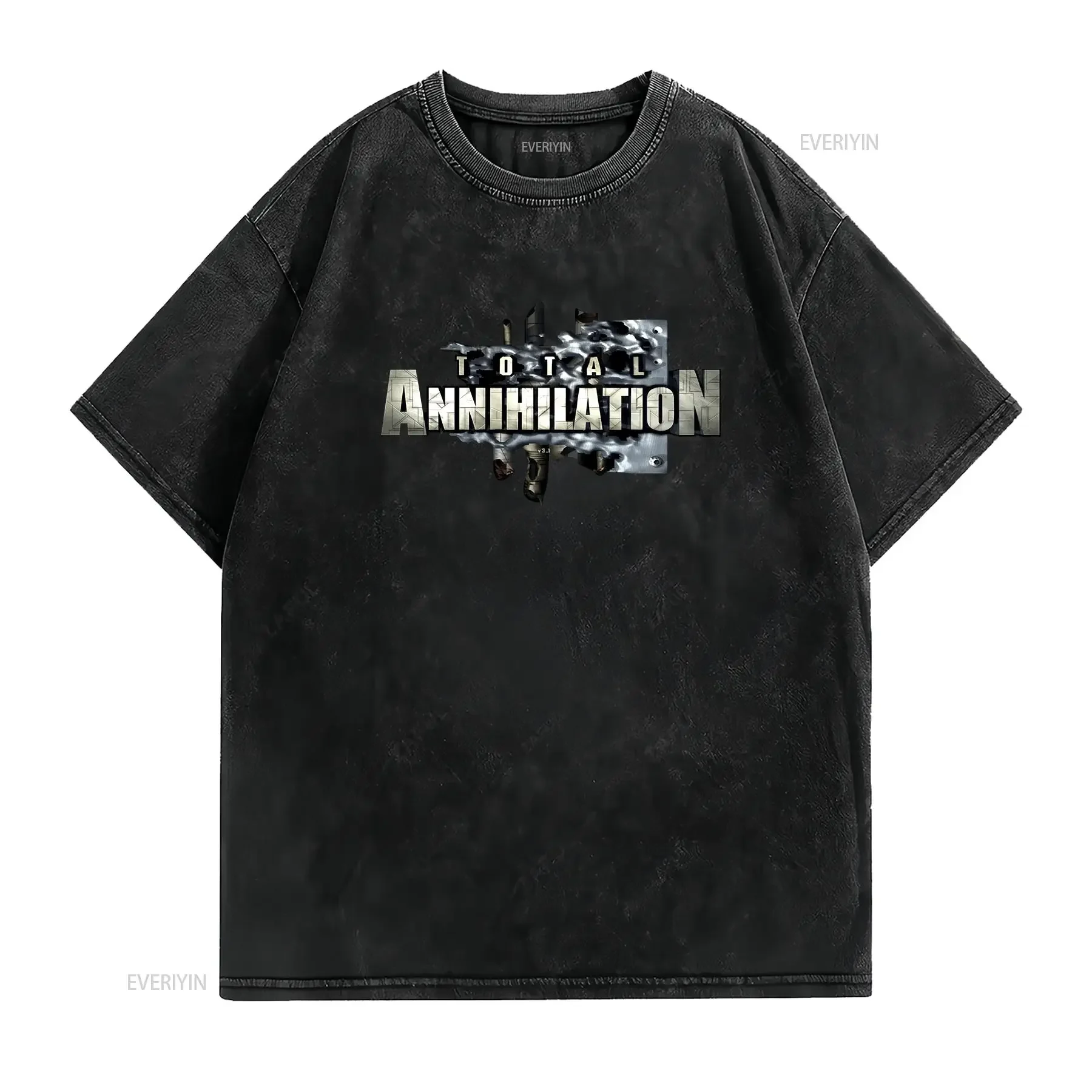 Vintage 1997 Total Annihilation PC Game Promo T Shirt XL Black VTG Cavedog Ent Washed Casual fashion Soft vintage Washed