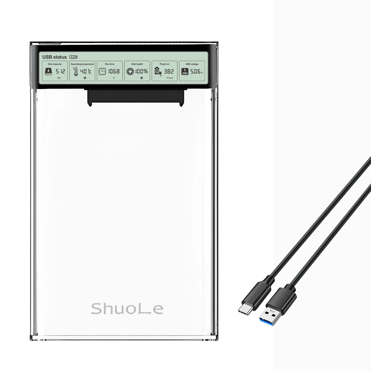 

2.5 Inch Transparent HDD Enclosure Smart Display Clear External HDD Shell USB3.2 Gen2 SATA HDD SSD Storage Case for Laptop PC