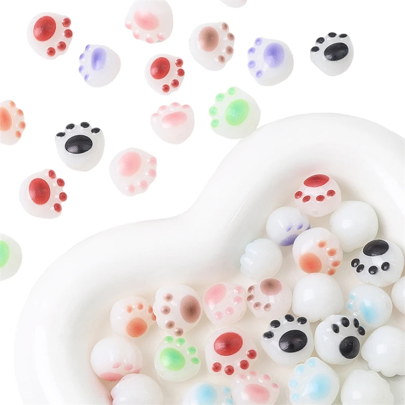 10/20pcs 12x11/13x12mm Resin Charcoal Baked Cute Cat Paw Beads for DIY Bracelet Necklace Earring Jewelry Craft Making Supplies
