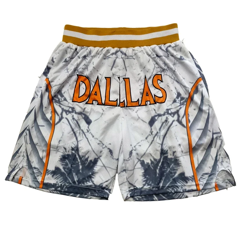 Basketball shorts Dallas City Night Scenery Flower Four pockets Sewing embroidery Outdoor sports Beach pants high quality White