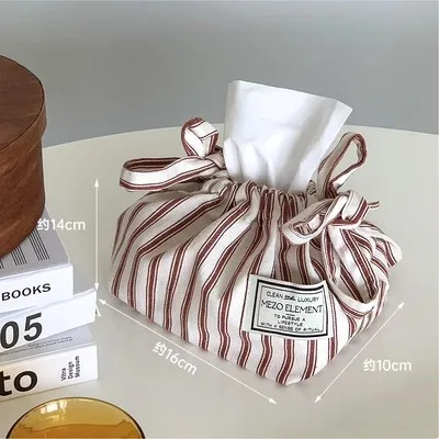 Cotton Striped Tissue Bag Storage Bag Car Napkin Paper Case Home Organizer Nordic Decoration Accessories For Livingroom