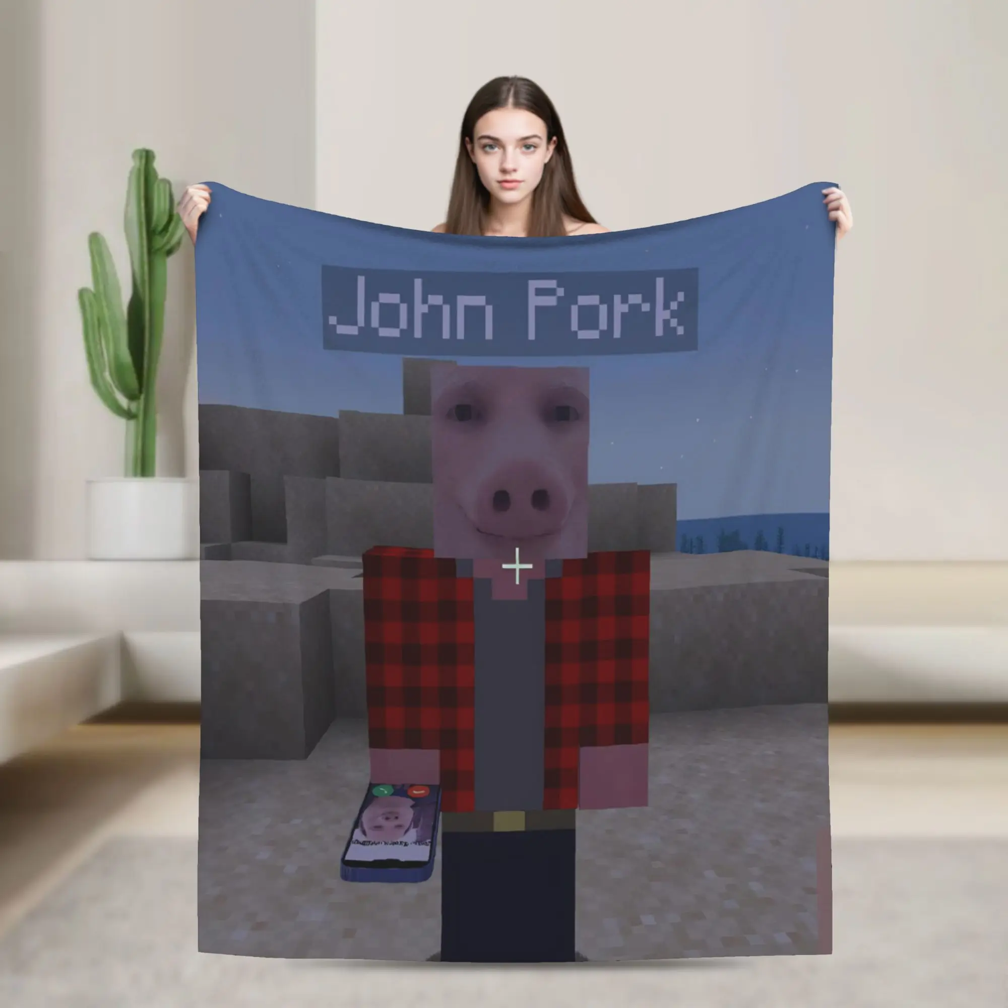 John Pork is Calling Games Blankets Humor Pig Lover Fleece Awesome Warm Throw Blankets for Home Spring/Autumn