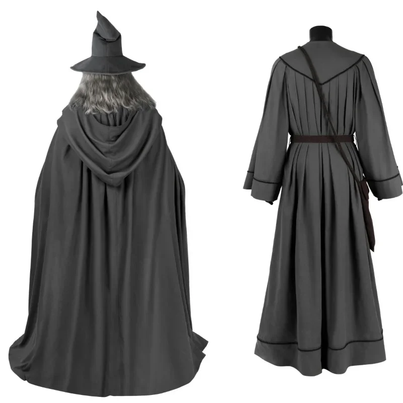 FC6Disguise Grey Gandalf Cosplay Costume Man Robe Cloak Outfit with Hat Wig Halloween Fancy Dress Custom Size@FC8！