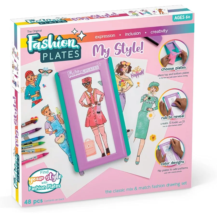 Platos de moda My Style Girls Kit de dibujo mixto y combina para artes y manualidades Actividades para colorear Diseño creativo con plantillas a